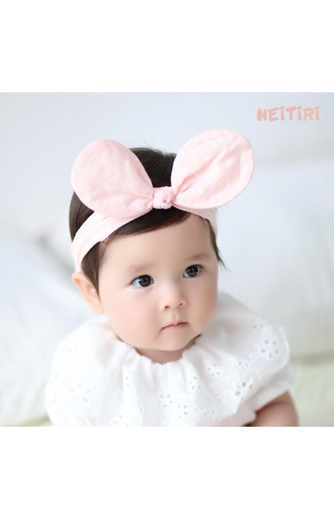 สายคาดผมโบว์กระต่ายกลมลายดอกไม้ขาวเล็กๆ Angel Neitiri