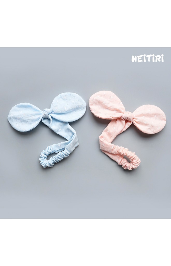 สายคาดผมโบว์กระต่ายกลมลายดอกไม้ขาวเล็กๆ Angel Neitiri