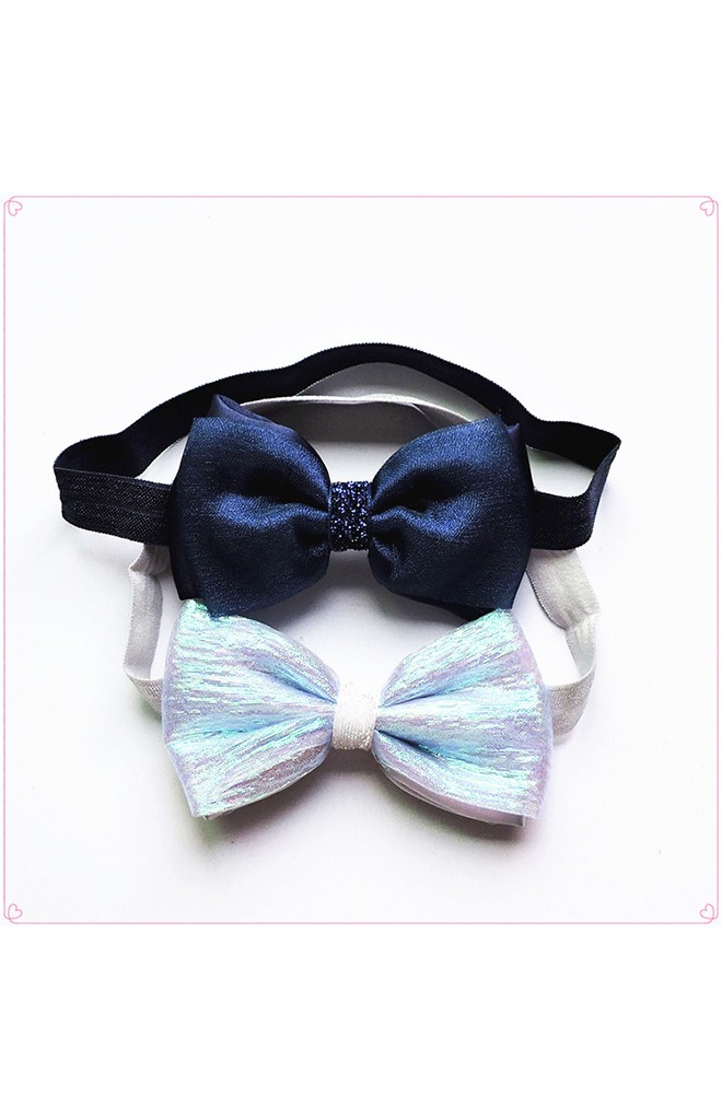 สายคาดผมแพ็ค 2 ชิ้น สีเงินและสีน้ำเงินกรมท่า