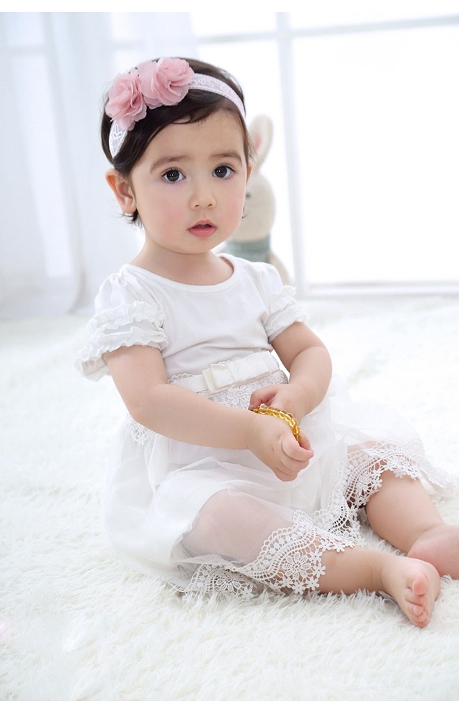 สายคาดผมดอกไม้คู่โทนชมพูกลีบบัว สายยืดลูกไม้