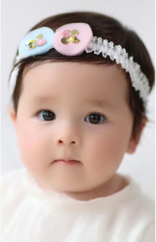 สายคาดผมวงกลมฟ้าและชมพูสายคาดลูกไม้ขาว Angel Neitiri