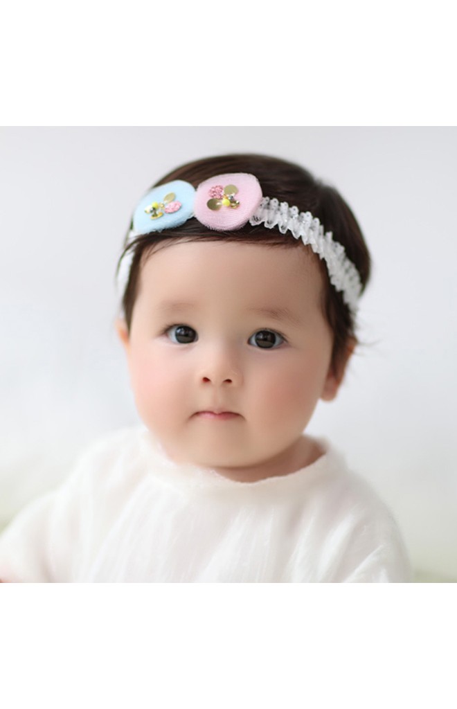 สายคาดผมวงกลมฟ้าและชมพูสายคาดลูกไม้ขาว Angel Neitiri