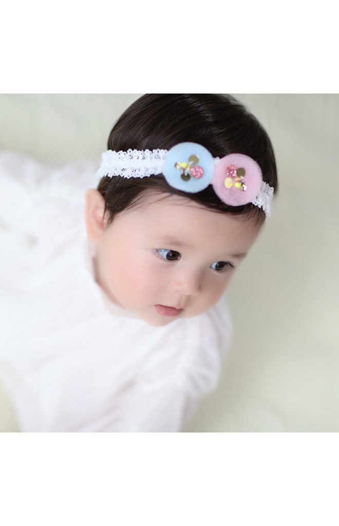สายคาดผมวงกลมฟ้าและชมพูสายคาดลูกไม้ขาว Angel Neitiri