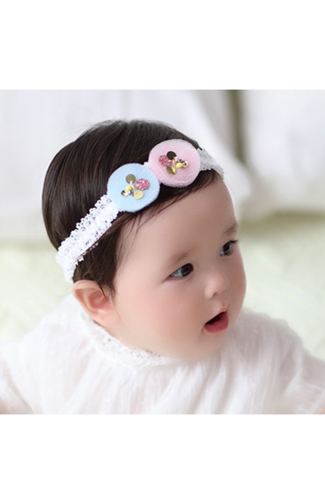 สายคาดผมวงกลมฟ้าและชมพูสายคาดลูกไม้ขาว Angel Neitiri
