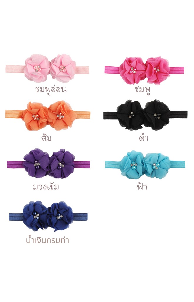 สายคาดผมเด็กหญิงดอกไม้ผ้าชีฟองคู่