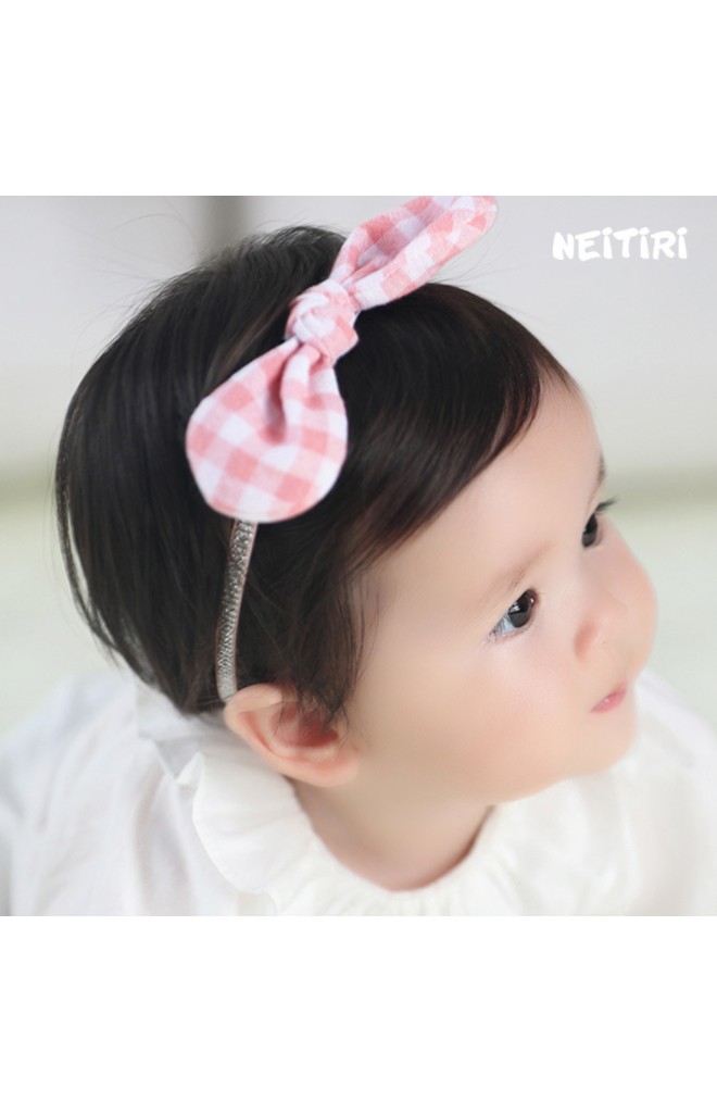 สายคาดผมโบว์กระต่ายผ้าฝ้ายลายตาราง Angel Neitiri