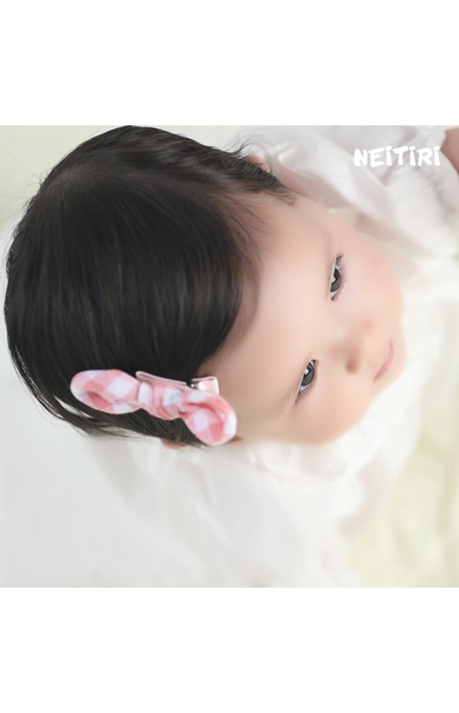 กิ๊บเด็กโบว์ผ้าฝ้ายลายตาราง เซ็ต 3 ตัว สีแดง ดำ และ ชมพู Angel Neitiri