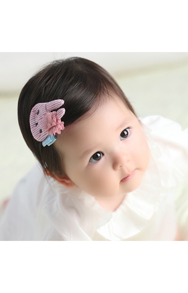 กิ๊บกระต่ายน้อยลายทางแต่งดอกไม้ฟู เซ็ต 2 สี Angel Neitiri