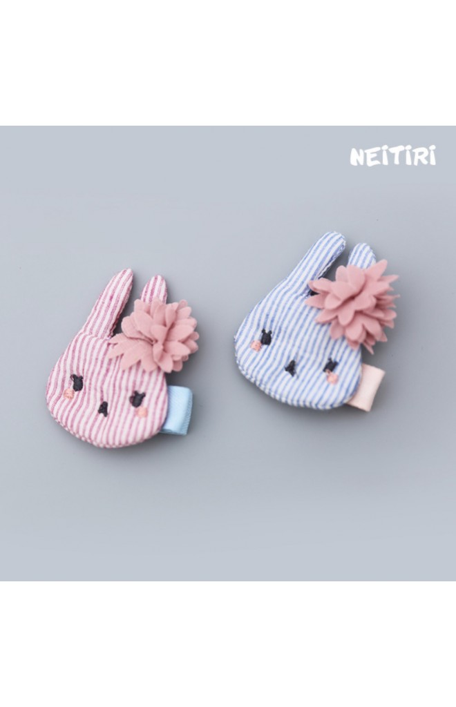 กิ๊บกระต่ายน้อยลายทางแต่งดอกไม้ฟู เซ็ต 2 สี Angel Neitiri
