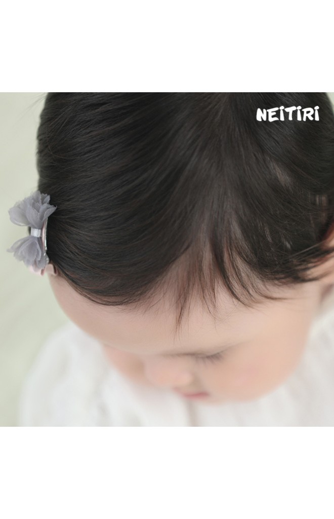 กิ๊บเด็กรูปโบว์ผ้าชีฟองซ้อนฟูๆ เซ็ต 3 สี ชมพู เขียว และ เทา Angel Neitiri