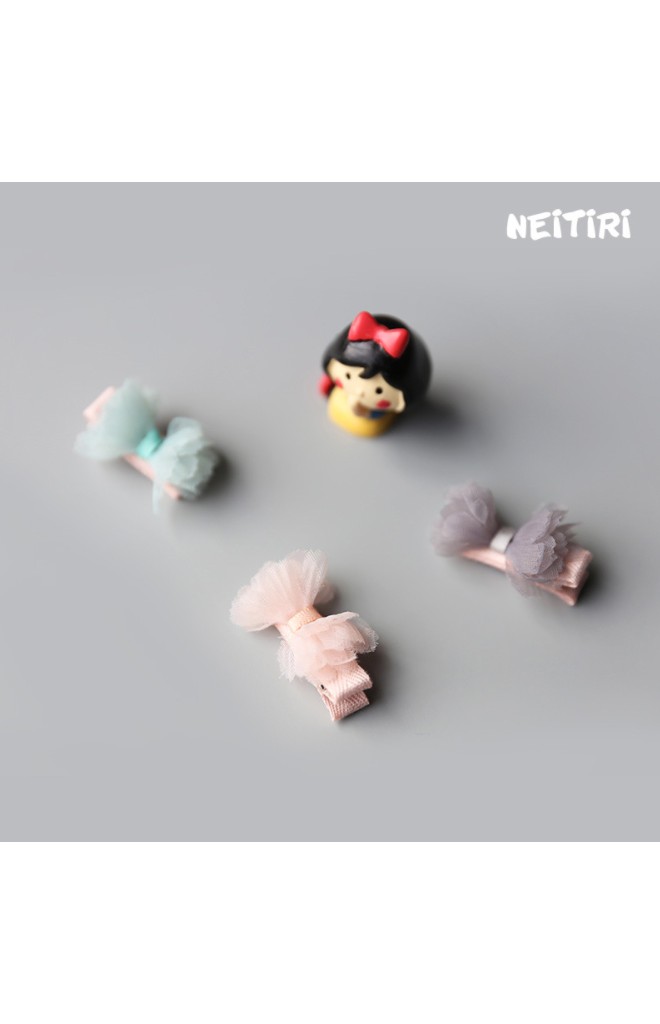 กิ๊บเด็กรูปโบว์ผ้าชีฟองซ้อนฟูๆ เซ็ต 3 สี ชมพู เขียว และ เทา Angel Neitiri