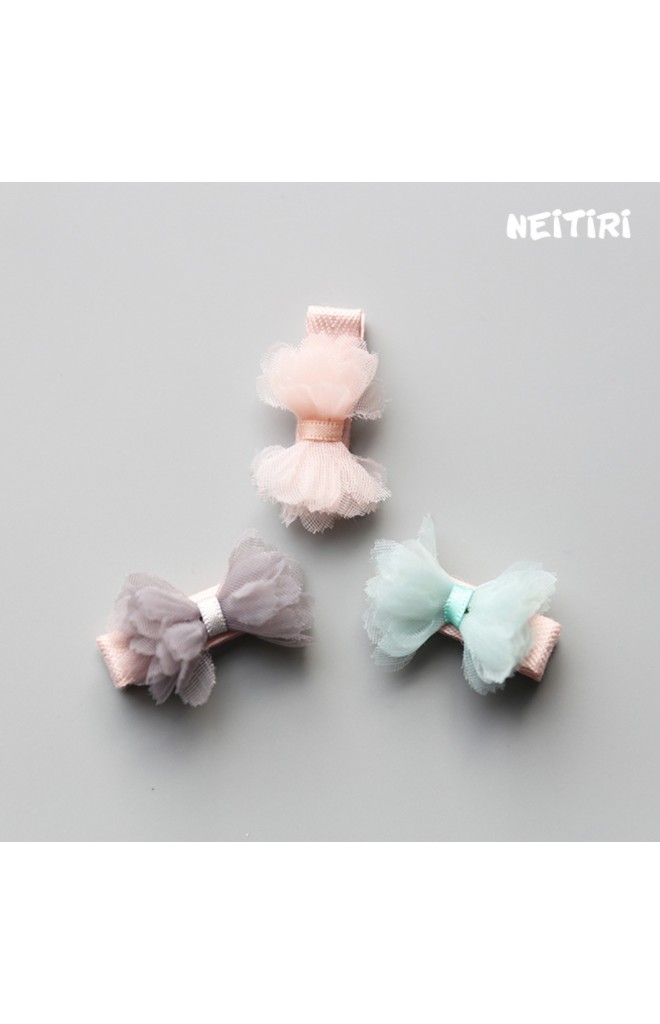 กิ๊บเด็กรูปโบว์ผ้าชีฟองซ้อนฟูๆ เซ็ต 3 สี ชมพู เขียว และ เทา Angel Neitiri