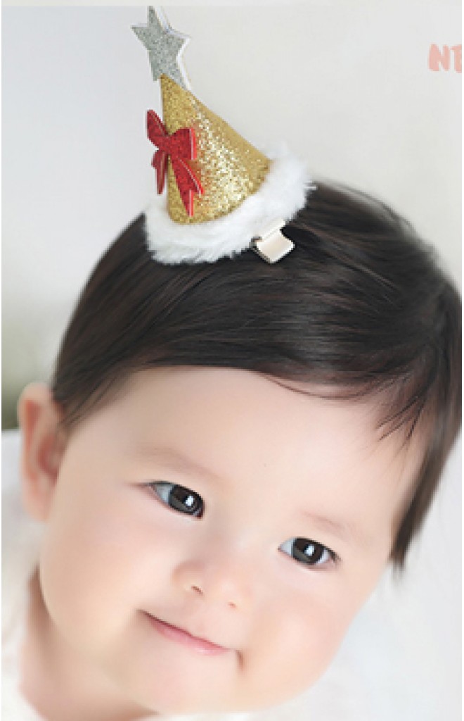 กิ๊บเด็กกรวยยอดแหลมสีบรอนซ์ทองแต่งโบว์แดงและดาวเงิน Angel Neitiri