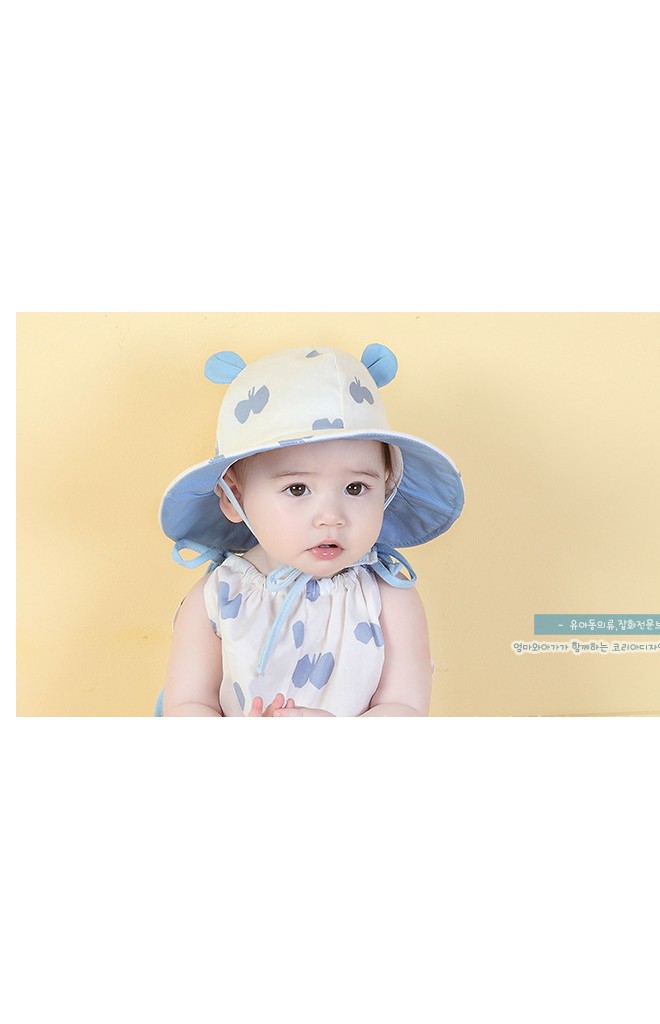 หมวกเด็กปีกกว้างผ้าฝ้ายลายผีเสื้อแต่งหูน่ารัก