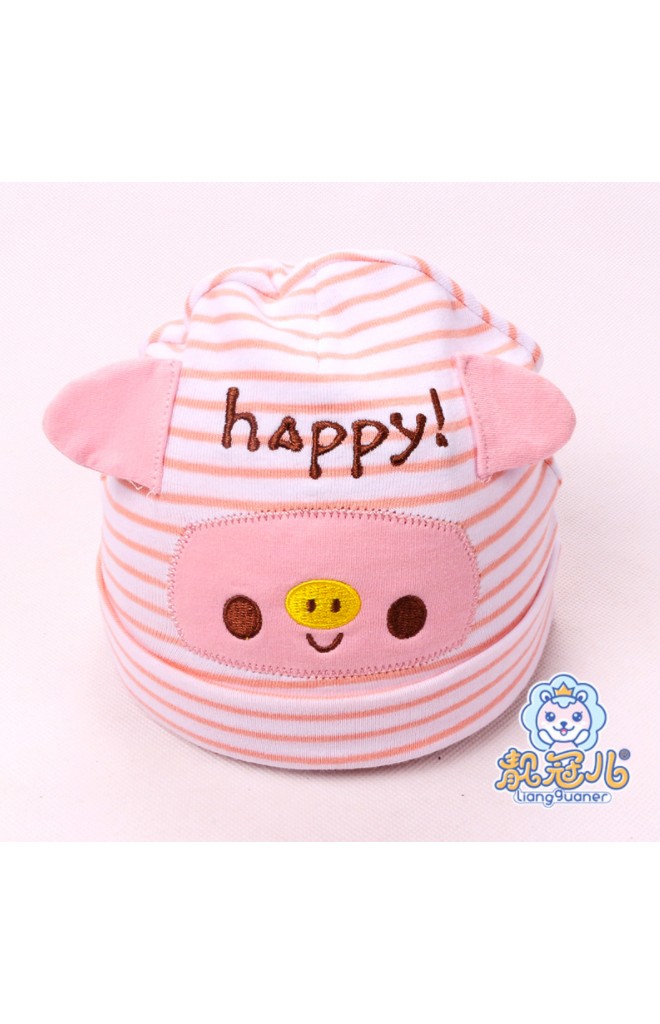 หมวกบีนนี่หมูน้อยปัก happy