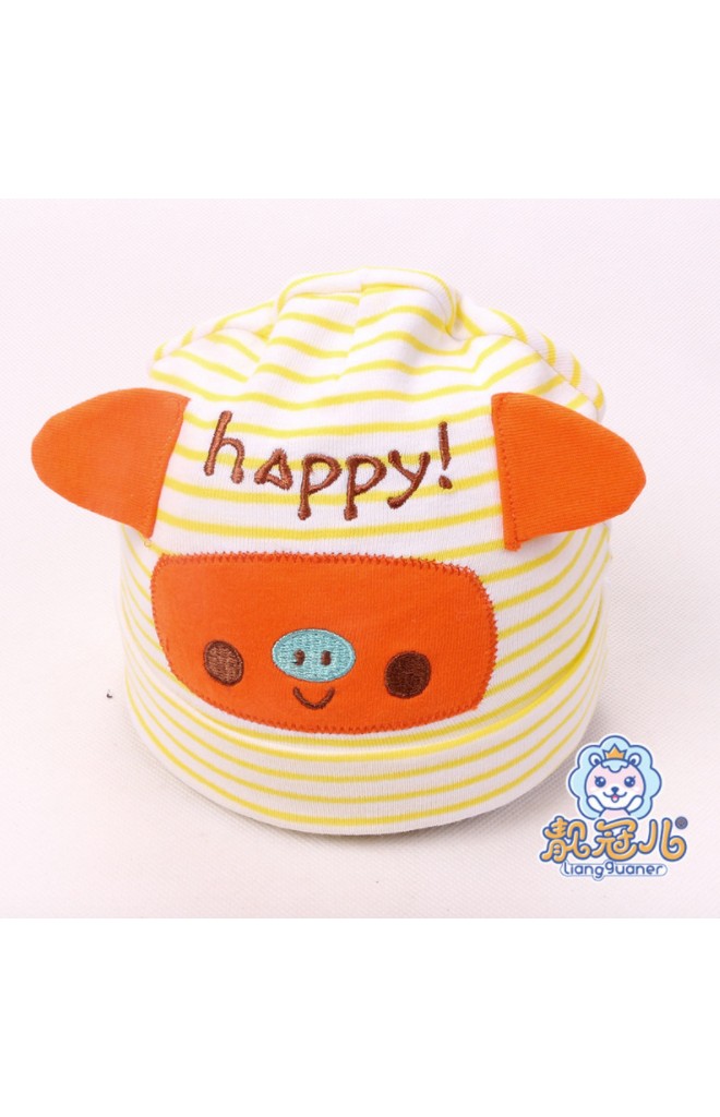หมวกบีนนี่หมูน้อยปัก happy