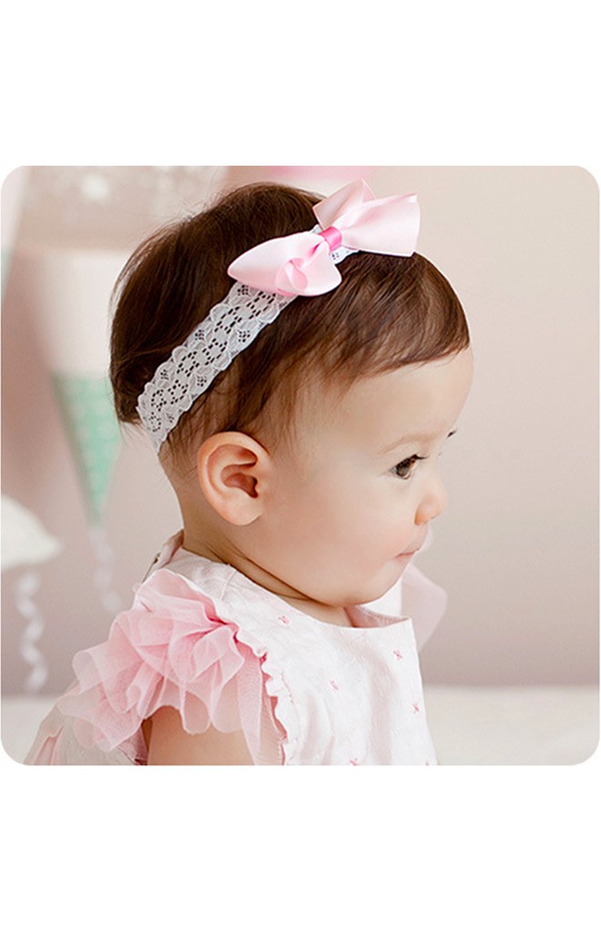 สายคาดผมโบว์สายคาดลูกไม้ยืดสีขาว