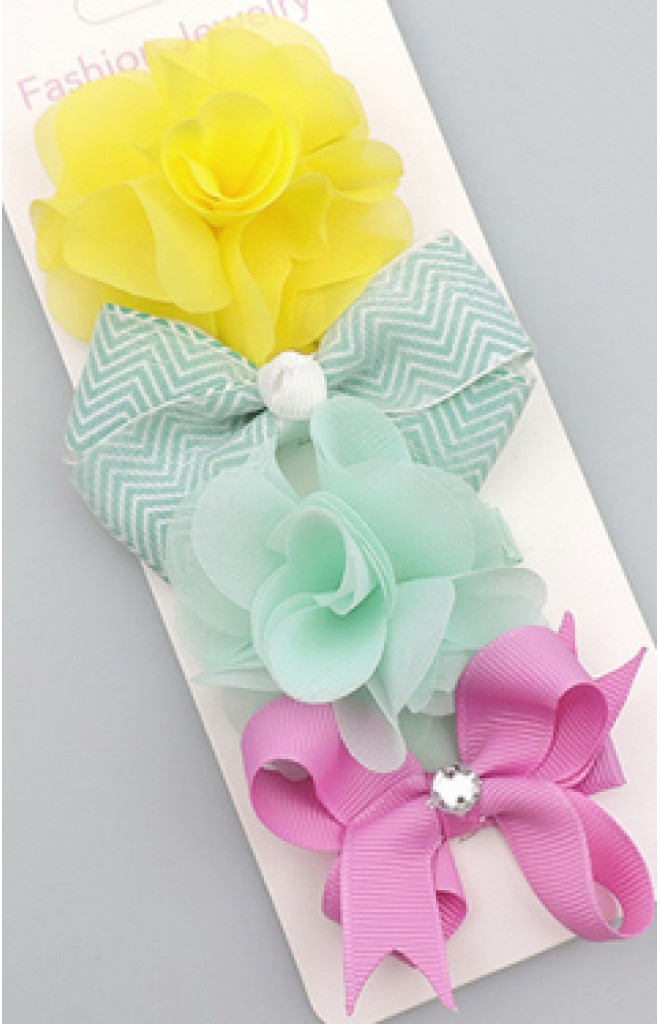 เซ็ตกิ๊บเด็กแพ็ค 4 ชิ้น โบว์และดอกไม้ สีหวานสดใส เซ็ตกิ๊บเด็กแพ็ค 4 ชิ้น โบว์และดอกไม้ สีหวานสดใส