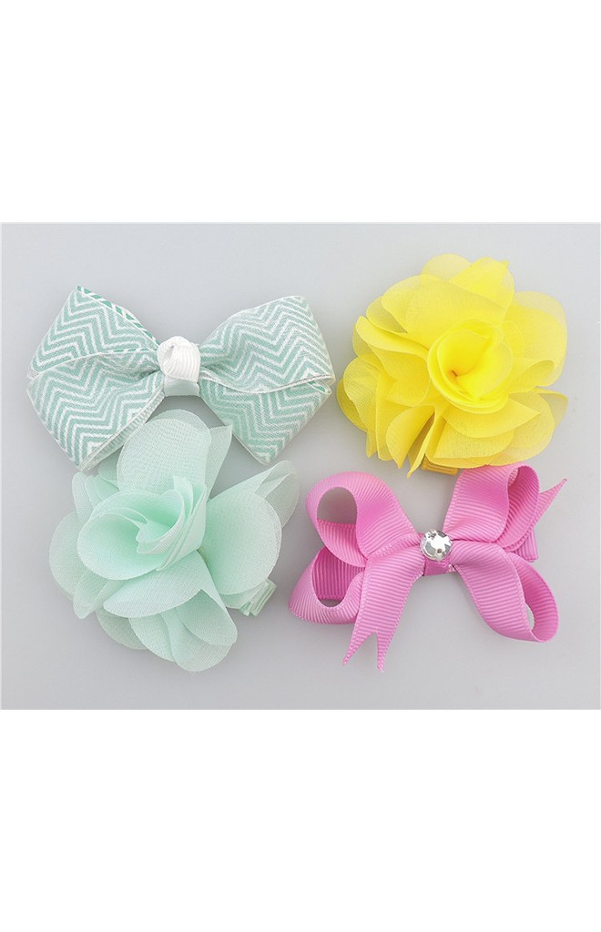 เซ็ตกิ๊บเด็กแพ็ค 4 ชิ้น โบว์และดอกไม้ สีหวานสดใส