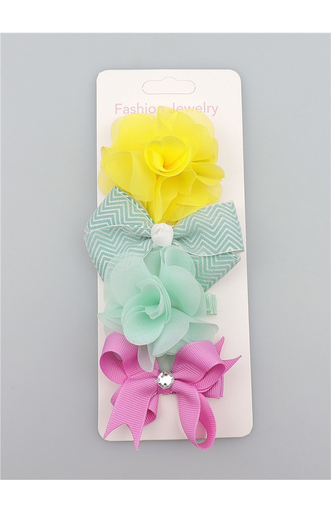 เซ็ตกิ๊บเด็กแพ็ค 4 ชิ้น โบว์และดอกไม้ สีหวานสดใส