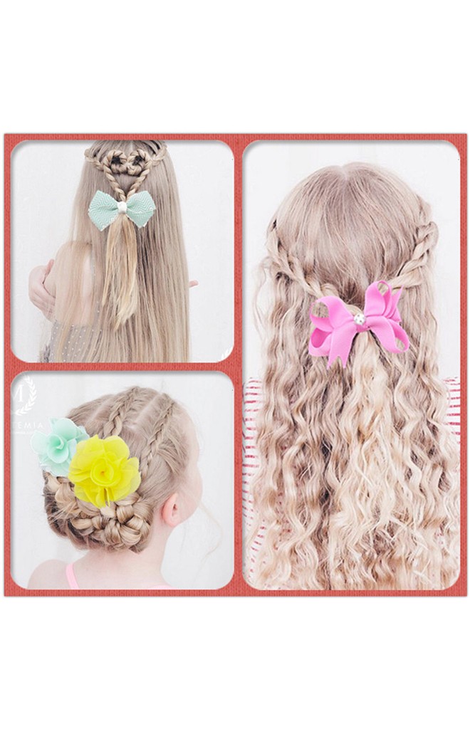 เซ็ตกิ๊บเด็กแพ็ค 4 ชิ้น โบว์และดอกไม้ สีหวานสดใส