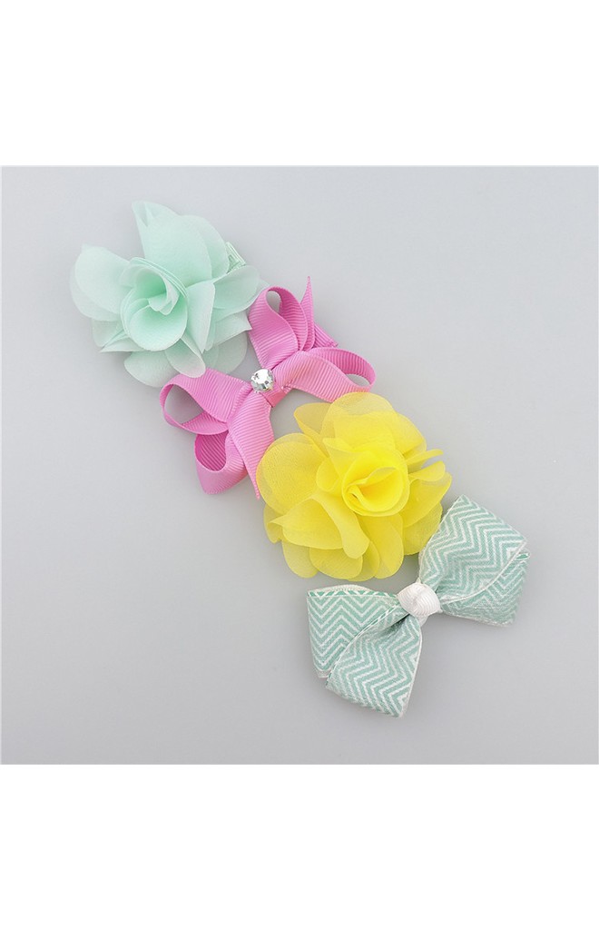 เซ็ตกิ๊บเด็กแพ็ค 4 ชิ้น โบว์และดอกไม้ สีหวานสดใส