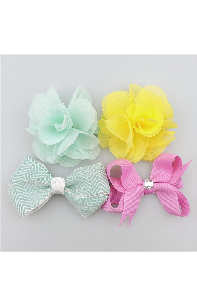 เซ็ตกิ๊บเด็กแพ็ค 4 ชิ้น โบว์และดอกไม้ สีหวานสดใส