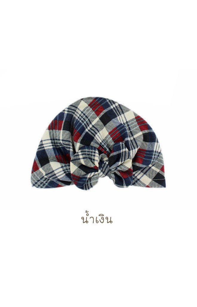 หมวกอินเดียลายสก๊อตแต่งโบว์ใหญ่ ไซส์ผู้ใหญ่