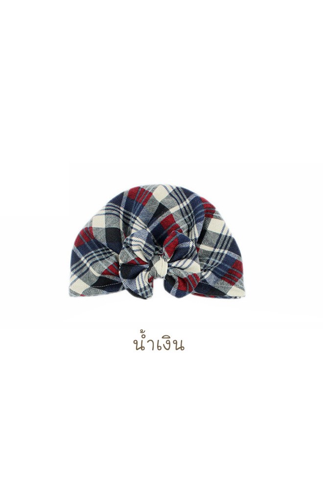 หมวกอินเดียลายสก๊อตแต่งโบว์ใหญ่ ไซส์เด็ก