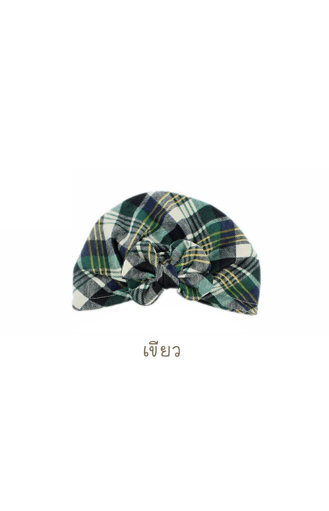 หมวกอินเดียลายสก๊อตแต่งโบว์ใหญ่ ไซส์เด็ก