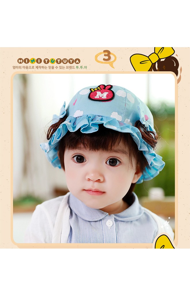 หมวกสาวน้อยสีฟ้า ด้านข้างแต่งโบว์และปอยผมเล็ก TUTUYA