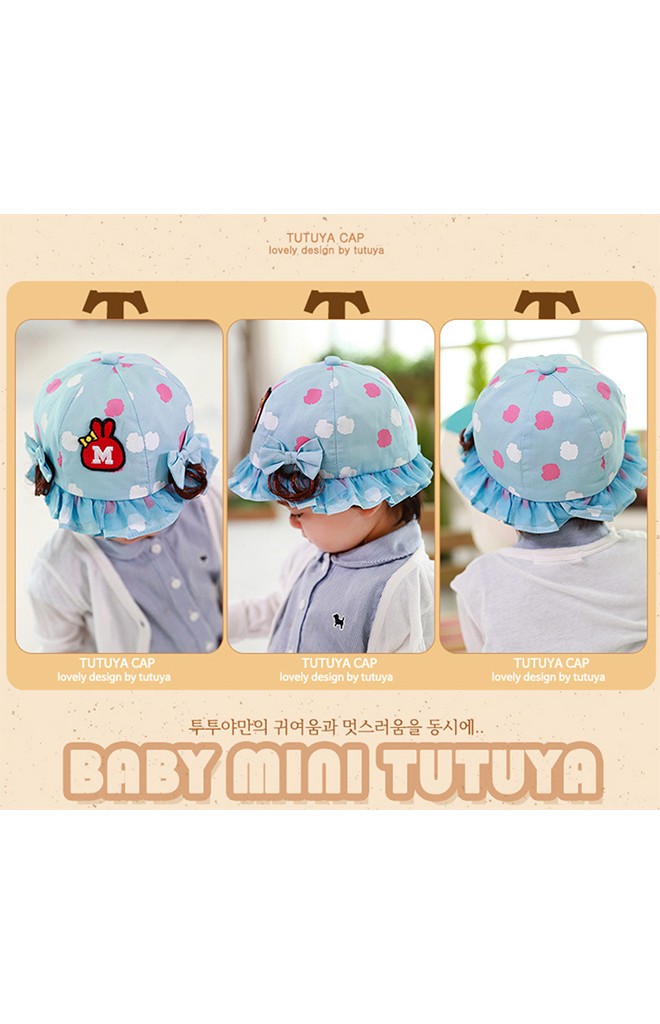 หมวกสาวน้อยสีฟ้า ด้านข้างแต่งโบว์และปอยผมเล็ก TUTUYA