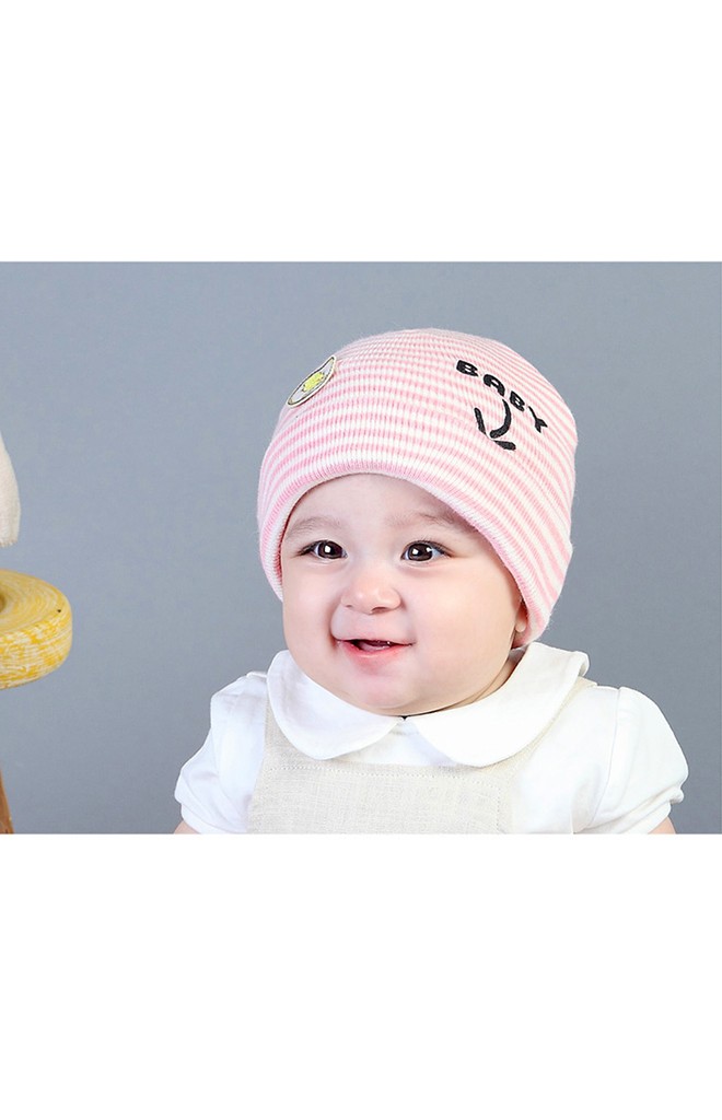 หมวกเด็กบีนนี่ลายขวางแต่งลูกเจี๊ยบ สกรีนอักษร BABY จาก GZMM