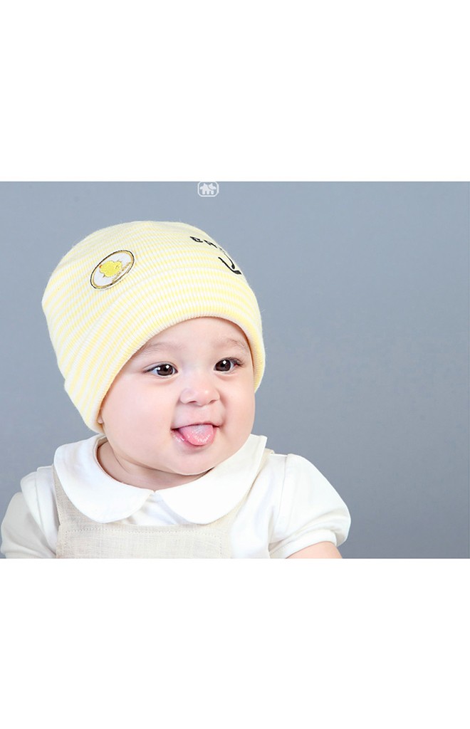 หมวกเด็กบีนนี่ลายขวางแต่งลูกเจี๊ยบ สกรีนอักษร BABY จาก GZMM