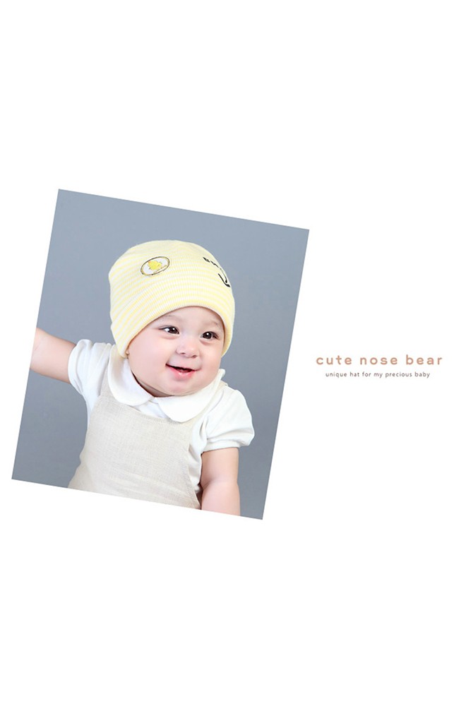 หมวกเด็กบีนนี่ลายขวางแต่งลูกเจี๊ยบ สกรีนอักษร BABY จาก GZMM