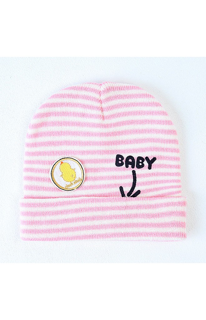 หมวกเด็กบีนนี่ลายขวางแต่งลูกเจี๊ยบ สกรีนอักษร BABY จาก GZMM