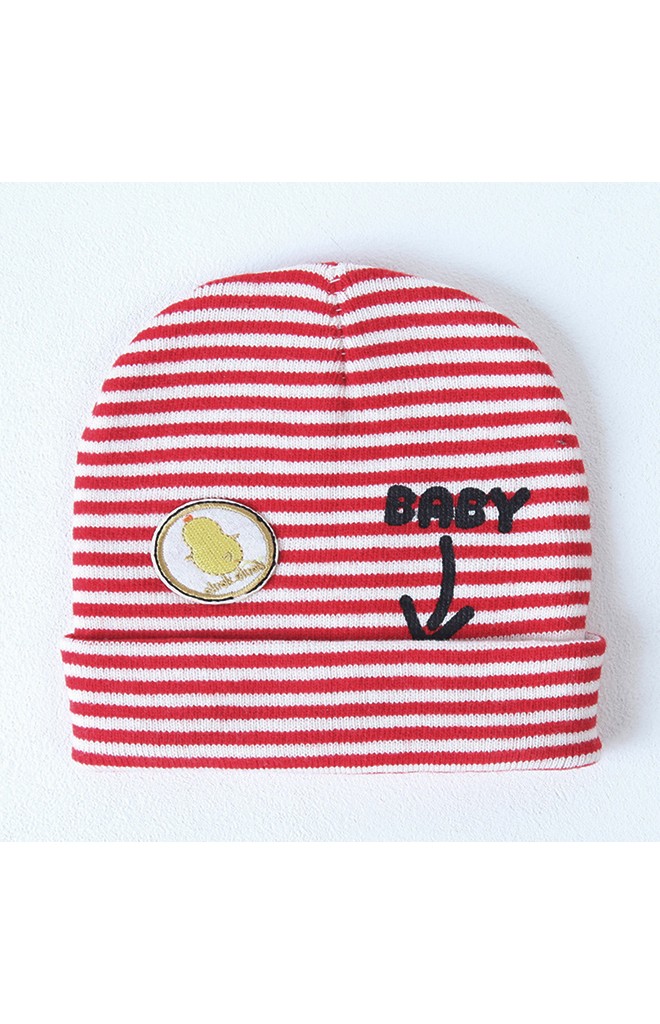 หมวกเด็กบีนนี่ลายขวางแต่งลูกเจี๊ยบ สกรีนอักษร BABY จาก GZMM