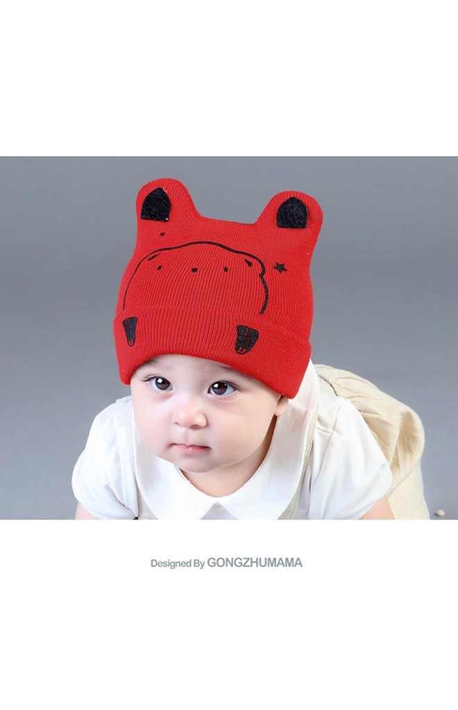 หมวกเด็กบีนนี่พับขอบลายหน้าหมีน้อย จาก GZMM
