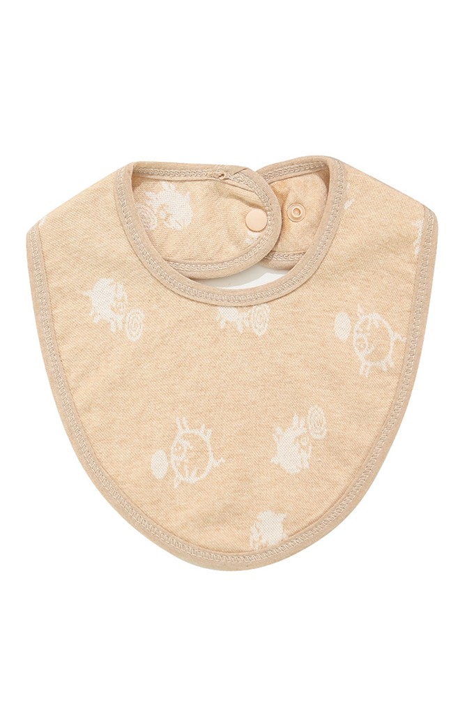 ผ้ากันเปื้อนเด็กผ้าฝ้าย jacquard สีเบจลายน่ารัก ลายเอฟล์และลายหมู