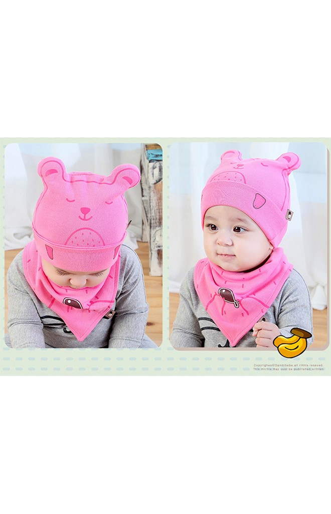 เซ็ตหมวกบีนนี่ผ้ายืดลายหมีมาพร้อมผ้ากันเปื้อน TIANYIBEAR