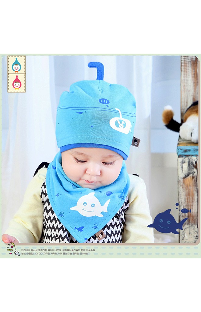 เซ็ตหมวกบีนนี่ผ้ายืดลายเรือดำน้ำและสัตว์ใต้ท้องทะเล TIANYIBEAR
