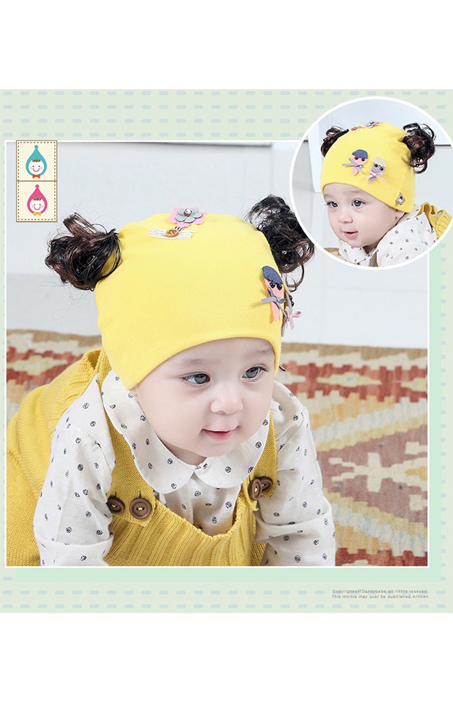หมวกปอยผมสาวน้อยแต่งการ์ตูนคู่และดอกไม้ ปอยผมบน TIANYIBEAR
