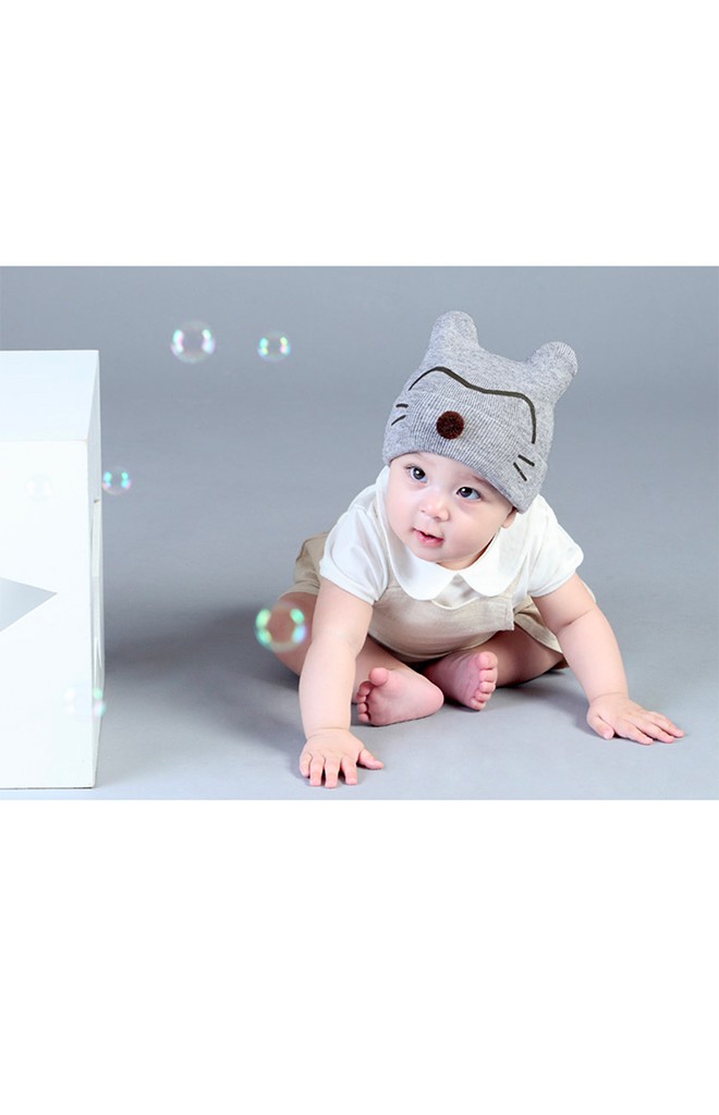 หมวกไหมพรมหน้าแมวน้อยแต่งจมูกกลม DANDY BEBE