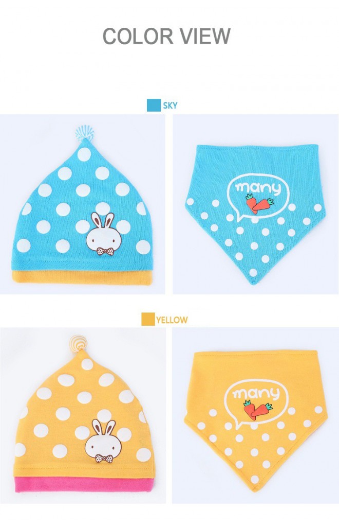 เซ็ตหมวกลายจุดสกรีนรูปกระต่ายน้อยและแครอท จาก MILKY FRIENDS