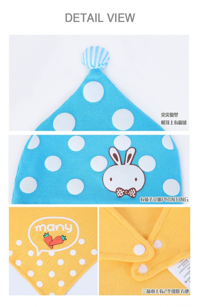 เซ็ตหมวกลายจุดสกรีนรูปกระต่ายน้อยและแครอท จาก MILKY FRIENDS