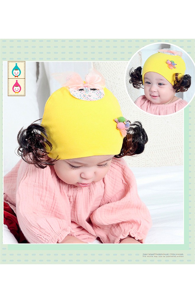 หมวกปอยผมแต่งปอมปอม ด้านบนแต่งกระต่ายผูกโบว์ TIANYIBEAR