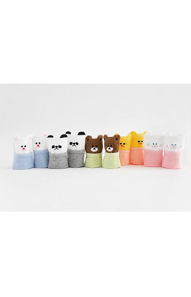 เซ็ตถุงเท้าเด็กแพ็ค 5 คู่ ลายหน้าหมีขาว หมีน้ำตาล แมว เป็ด และแมวน้อย