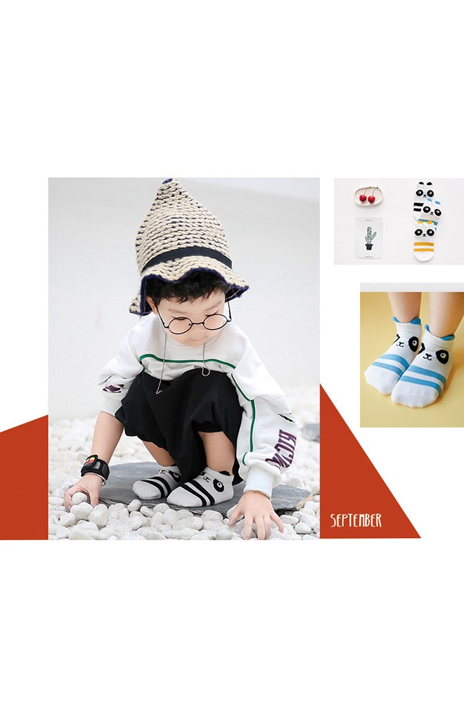 เซ็ตถุงเท้าเด็กแพ็ค 3 คู่ ลายขวางหน้าแพนด้า