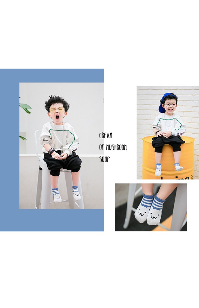 เซ็ตถุงเท้าเด็กแพ็ค 3 คู่ ลายขวางหน้าหมีน้อย สีเทา เหลือง น้ำเงิน