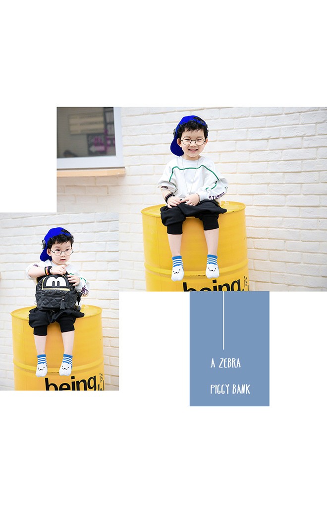 เซ็ตถุงเท้าเด็กแพ็ค 3 คู่ ลายขวางหน้าหมีน้อย สีเทา เหลือง น้ำเงิน
